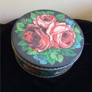Vintage Black Floral Fruitcake Tin